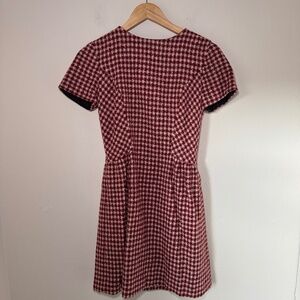 Vogue Dress Women's Red Houndstooth Vintage Preppy Classic Prairie Cottagecore